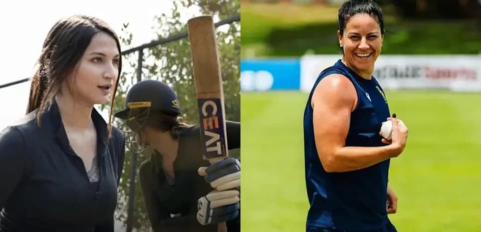 Two female cricketers training with equipment outdoors