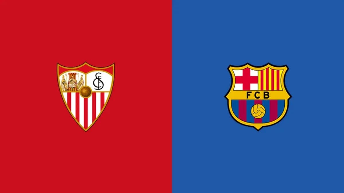 Logos of Sevilla and Barcelona football clubs