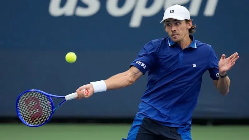Player hitting a forehand during US Open match