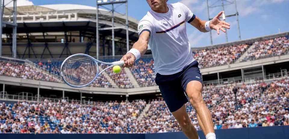 Player hitting a tennis ball during match