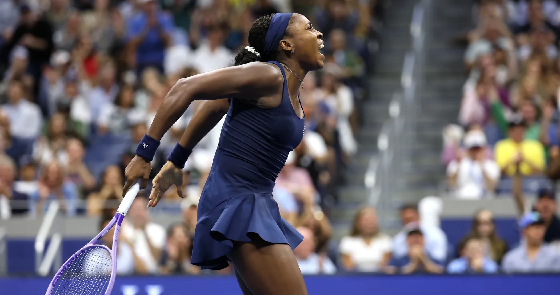 Tennis player celebrating during US Open match