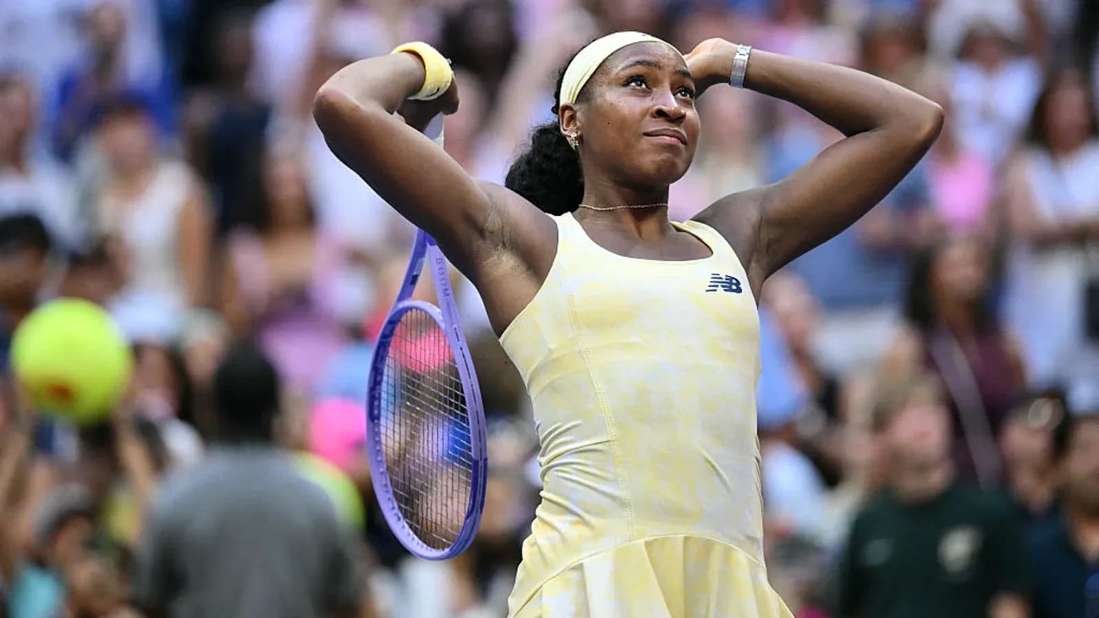 Coco Gauff celebrating after winning a match