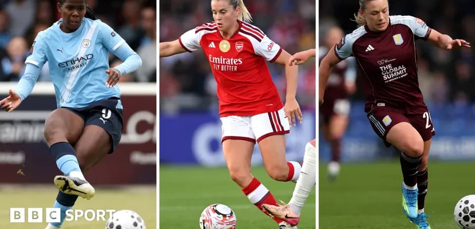 Three female footballers in action during match