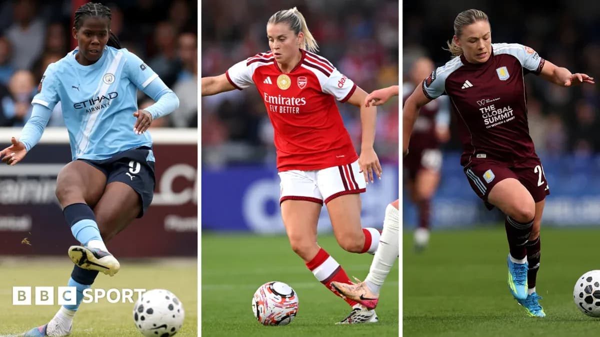 Three female footballers in action during match
