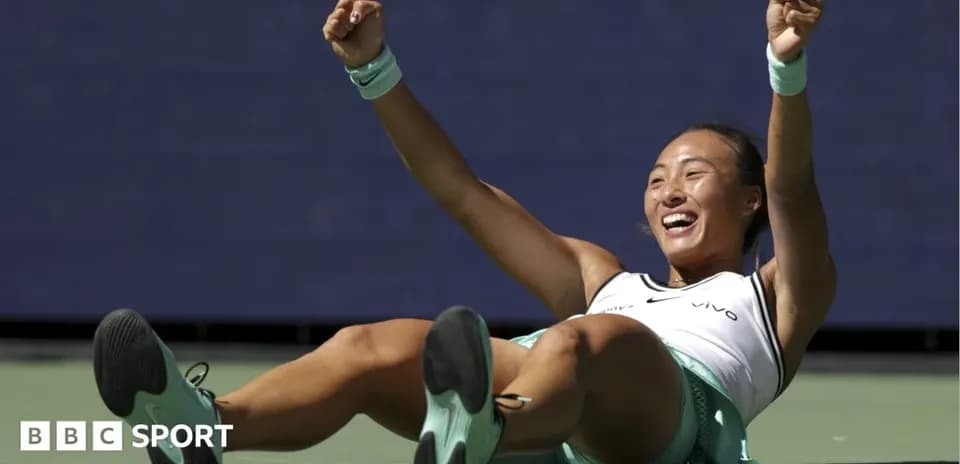 Tennis player celebrating on the court after victory