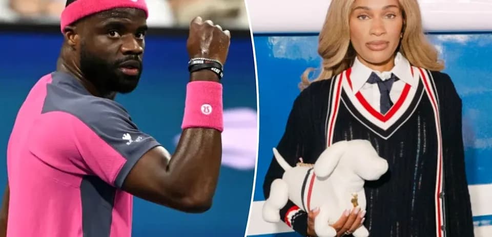 Tennis player celebrating and model posing with dog
