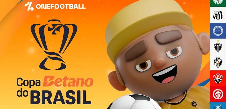 Cartoon character with soccer ball promoting Copa do Brasil