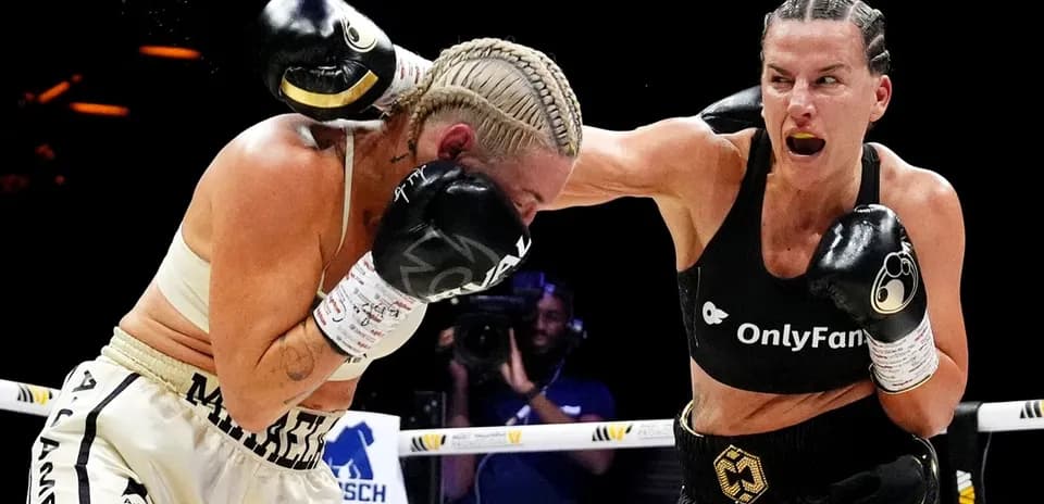 Boxers exchanging punches in a match