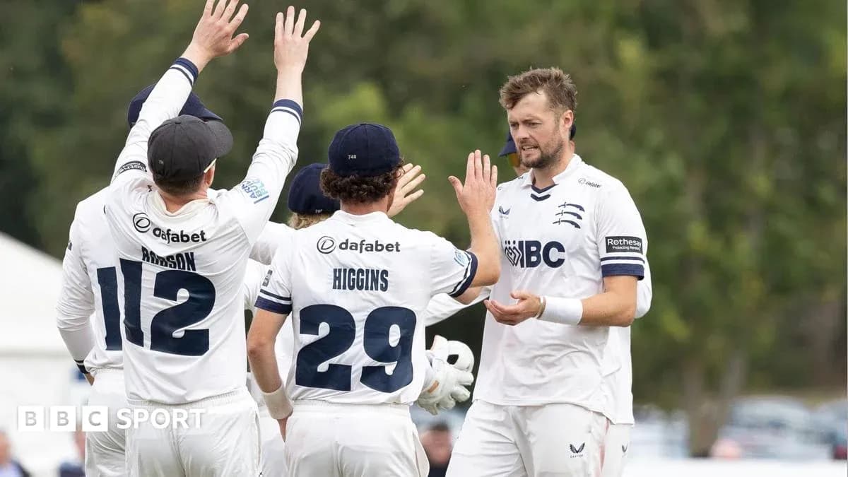 Middlesex players celebrating a wicket during match