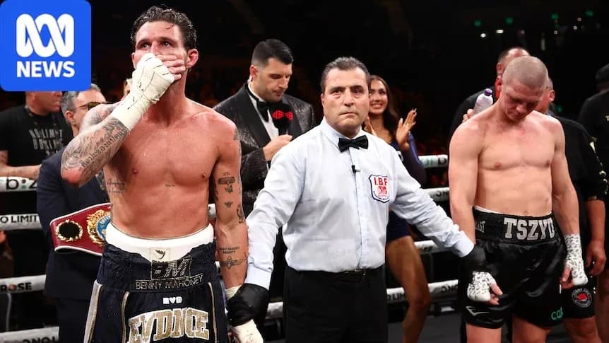 Boxers and referee in the ring after match