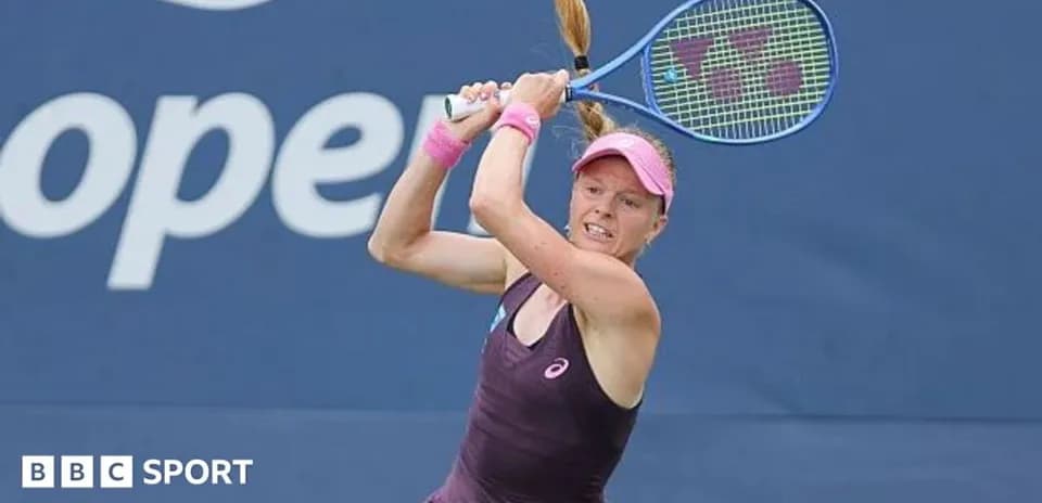 Tennis player hitting a backhand on court