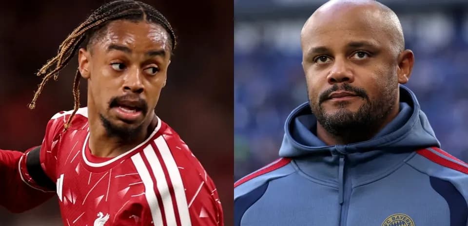 Player in Liverpool kit and coach in Bayern Munich hoodie
