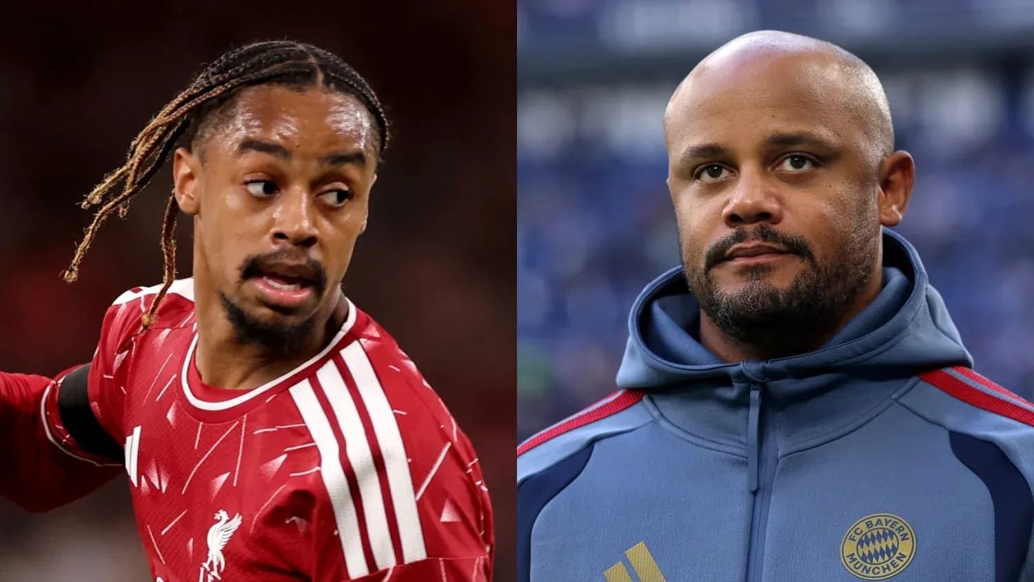 Player in Liverpool kit and coach in Bayern Munich hoodie