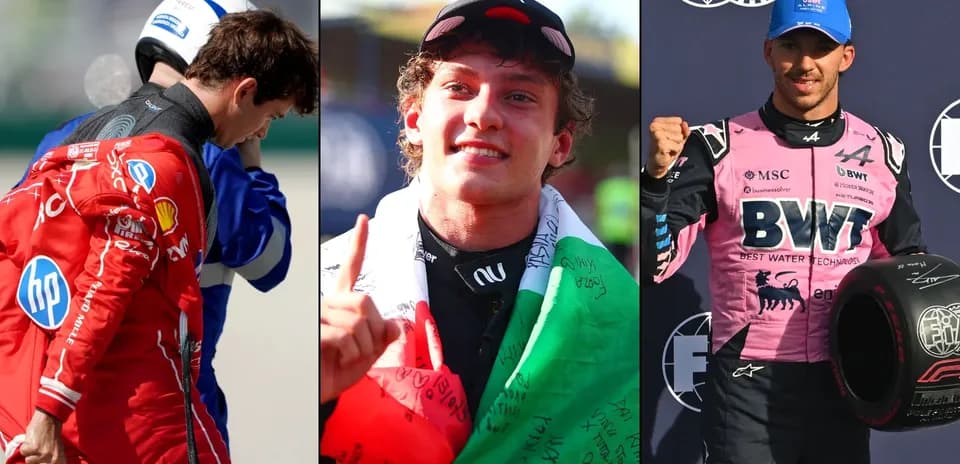Three Formula 1 drivers celebrating after race