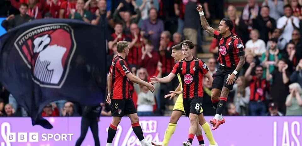 Bournemouth players celebrating a goal with fans