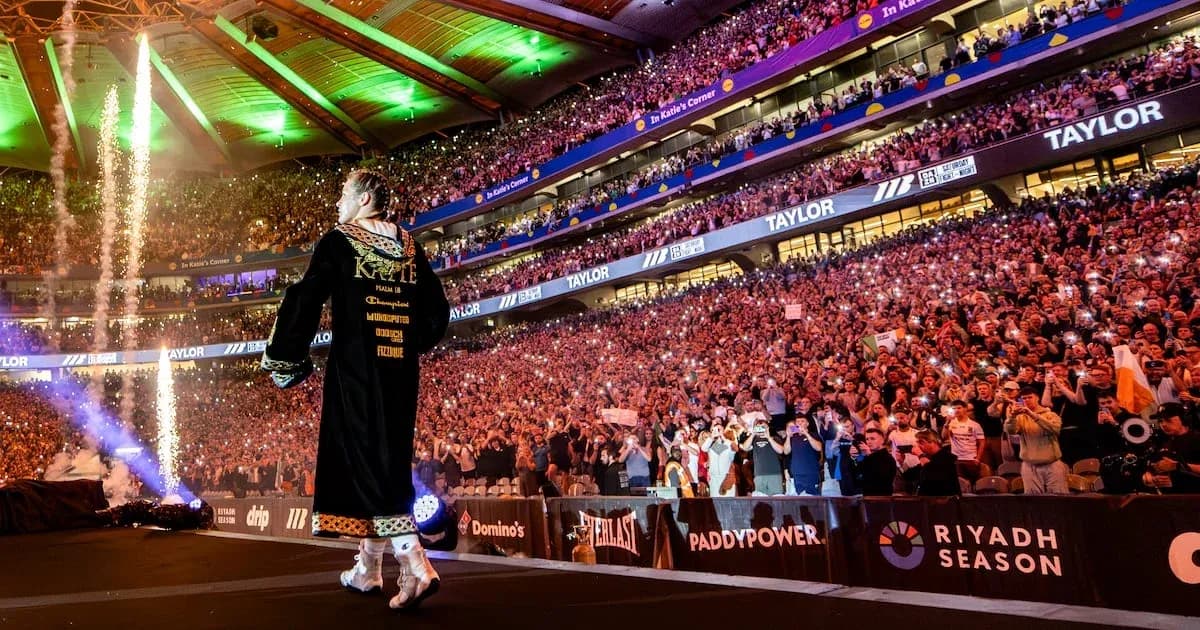 Boxer entering the arena with fireworks and crowd