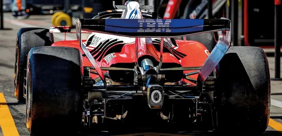 Rear view of a Formula 1 car in pit lane
