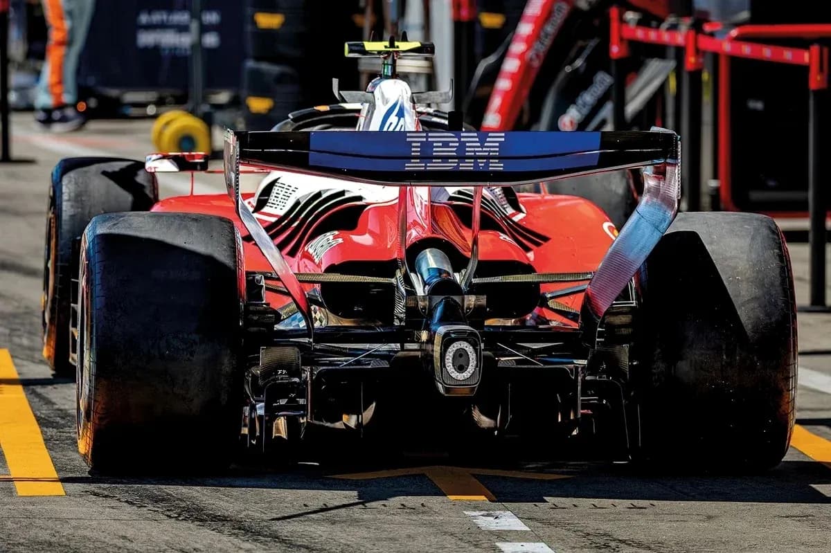 Rear view of a Formula 1 car in pit lane