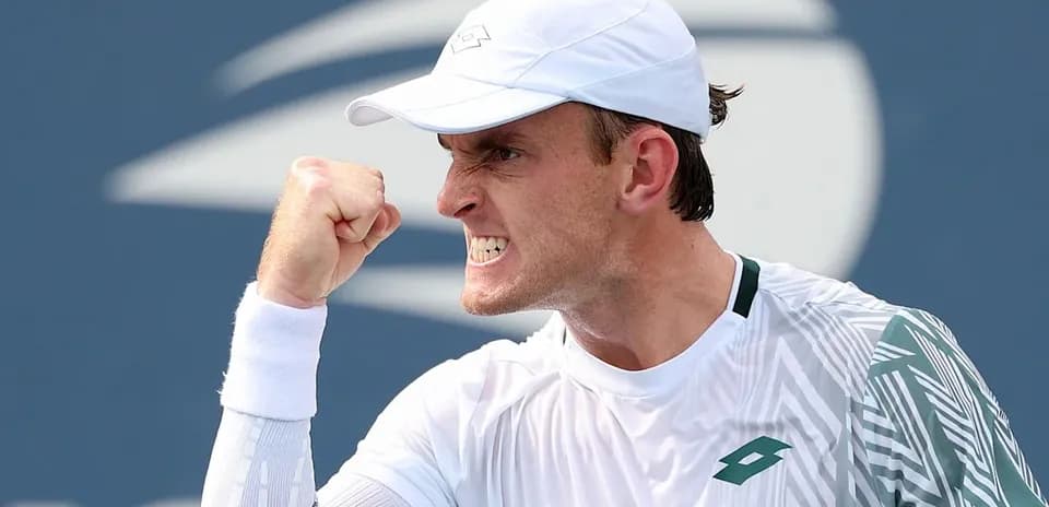 Tennis player celebrating with a clenched fist