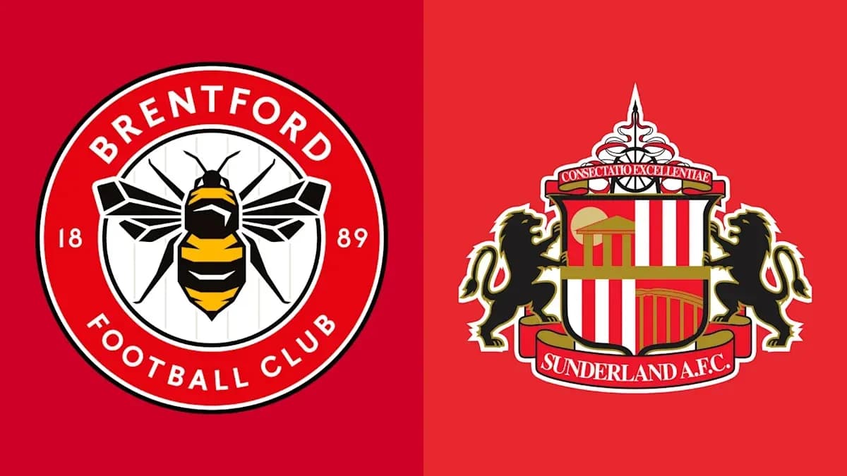 Logos of Brentford FC and Sunderland AFC on red background