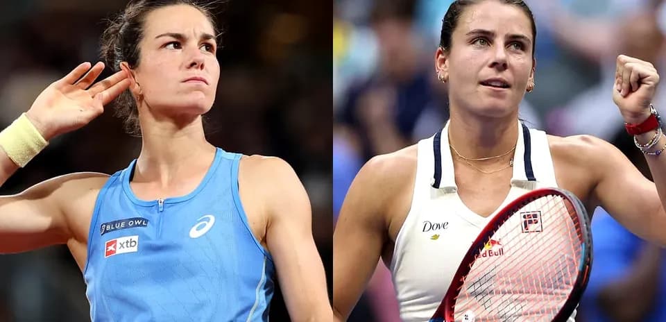 Two female tennis players celebrating after matches