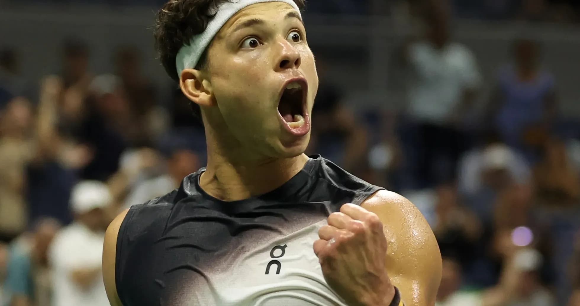 Tennis player celebrating during a match