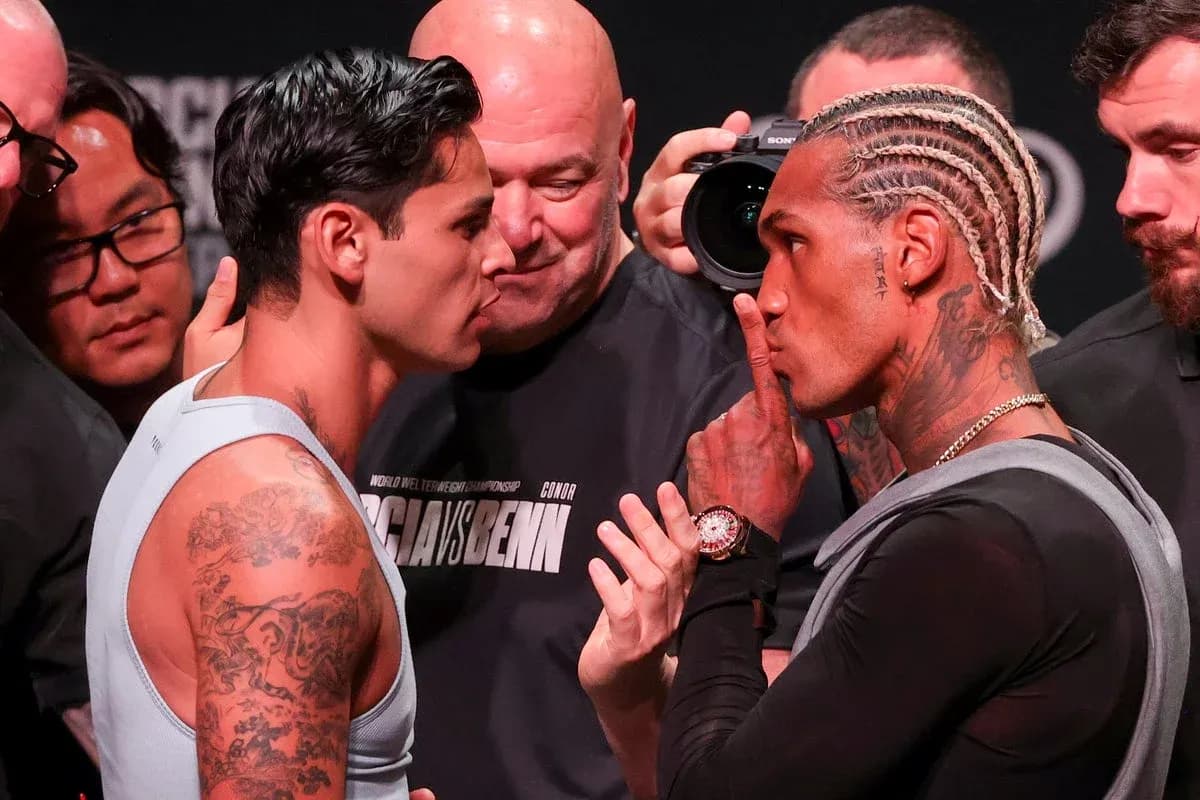 Two fighters facing off at weigh-in event