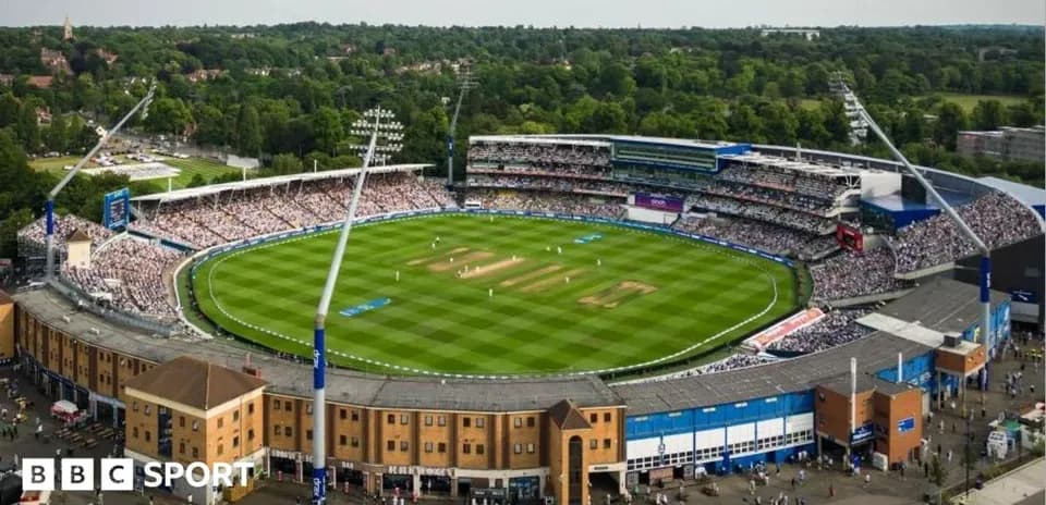 Aerial view of cricket match at stadium