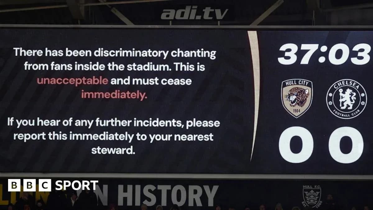 Scoreboard announcing discriminatory chanting incident