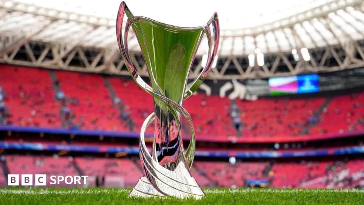 Shiny trophy displayed in stadium before match