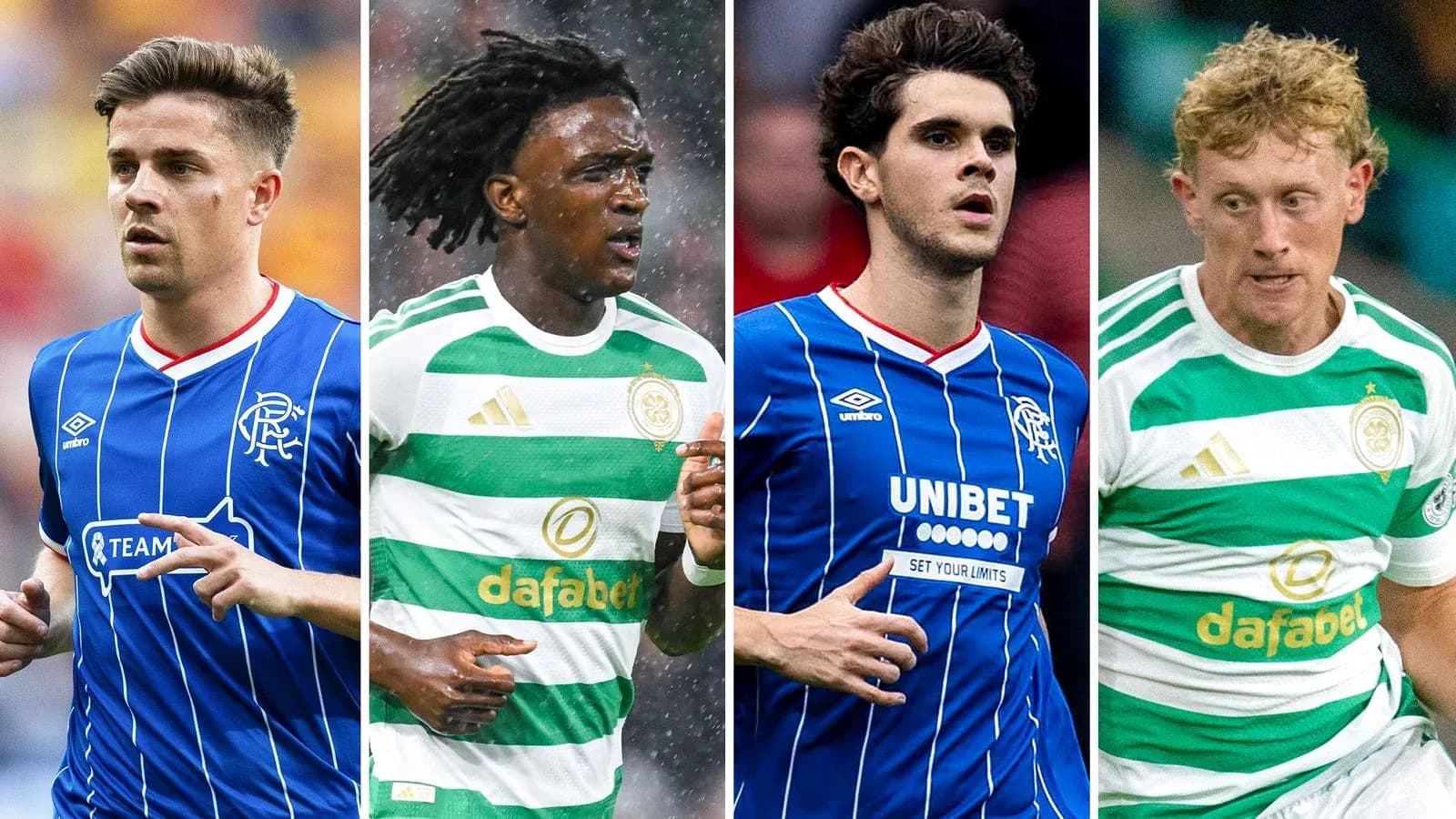 Four players from Rangers and Celtic during match