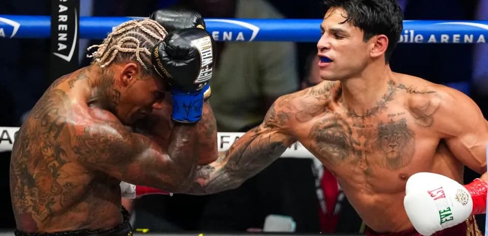 Boxers exchanging punches in the ring during match