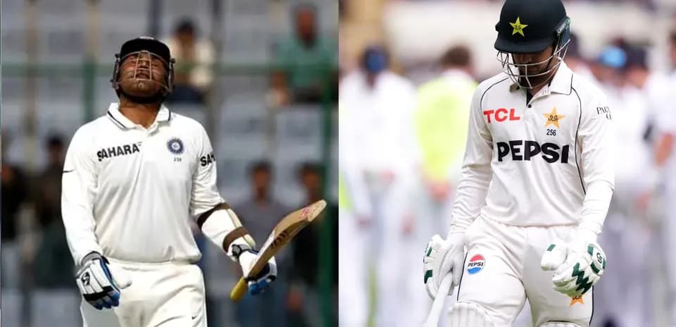 Two cricketers walking off the field after dismissal