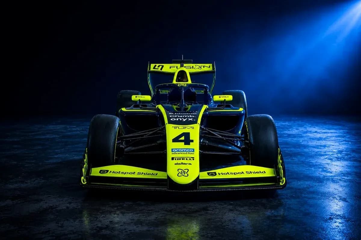 Front view of a racing car in dark setting Front view of a racing car in dark setting