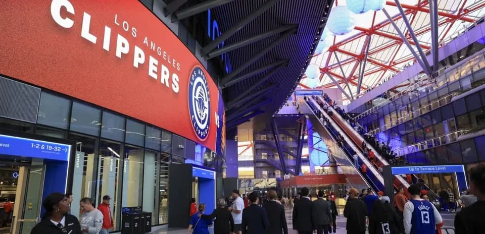 Entrance of arena with Los Angeles Clippers signage
