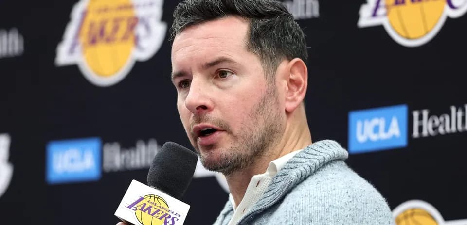Person speaking at Los Angeles Lakers press conference
