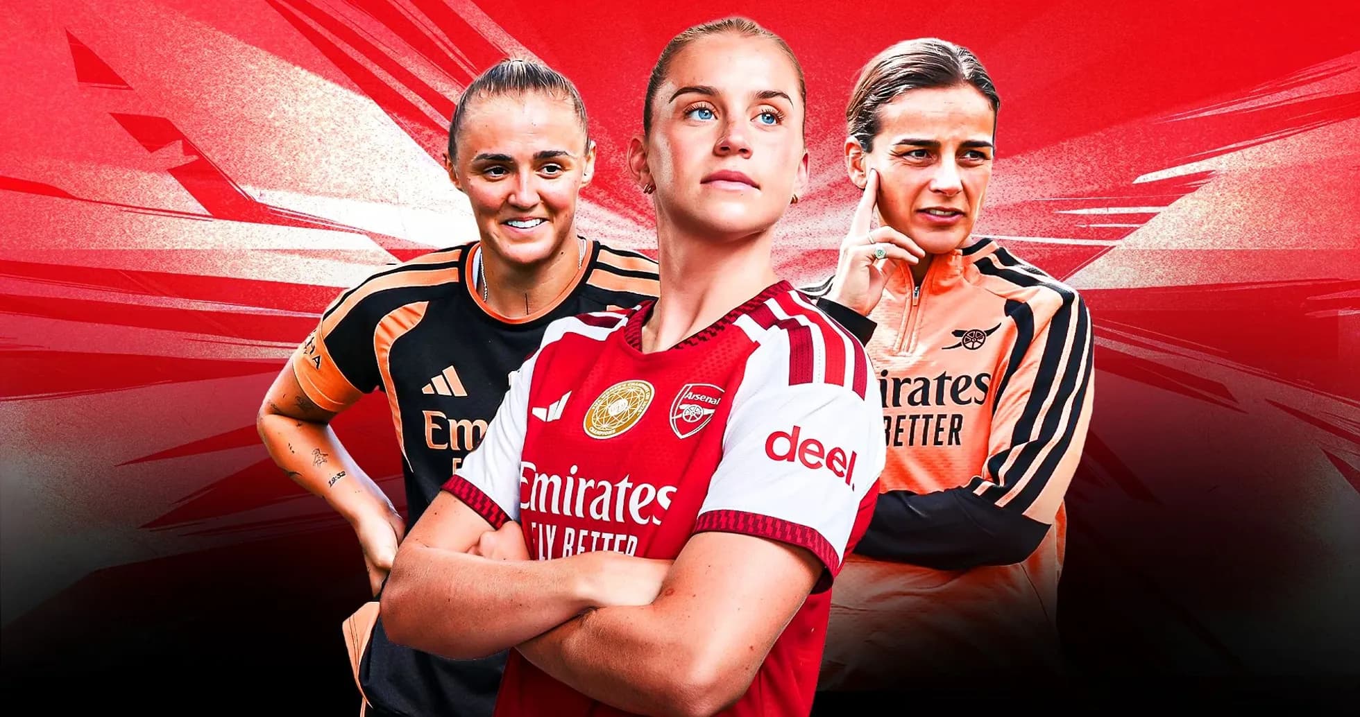 Three Arsenal women players posing together