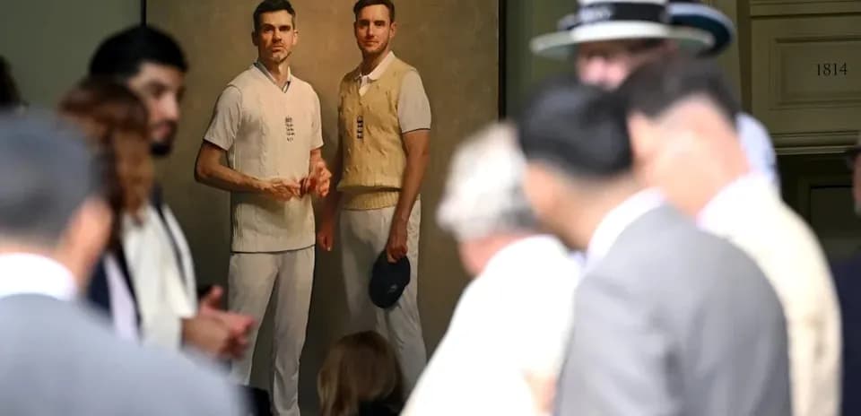 Crowd at event with cricket portrait in background
