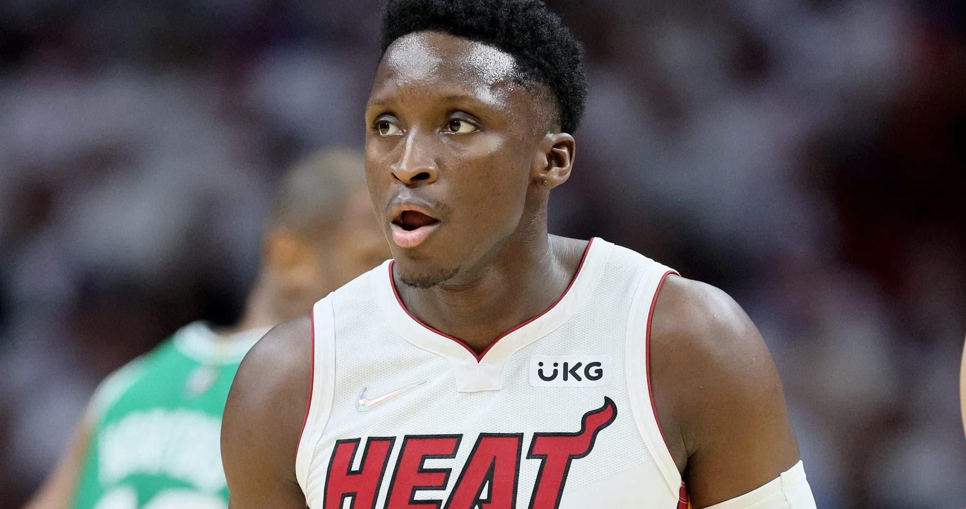 Player wearing Miami Heat jersey during game