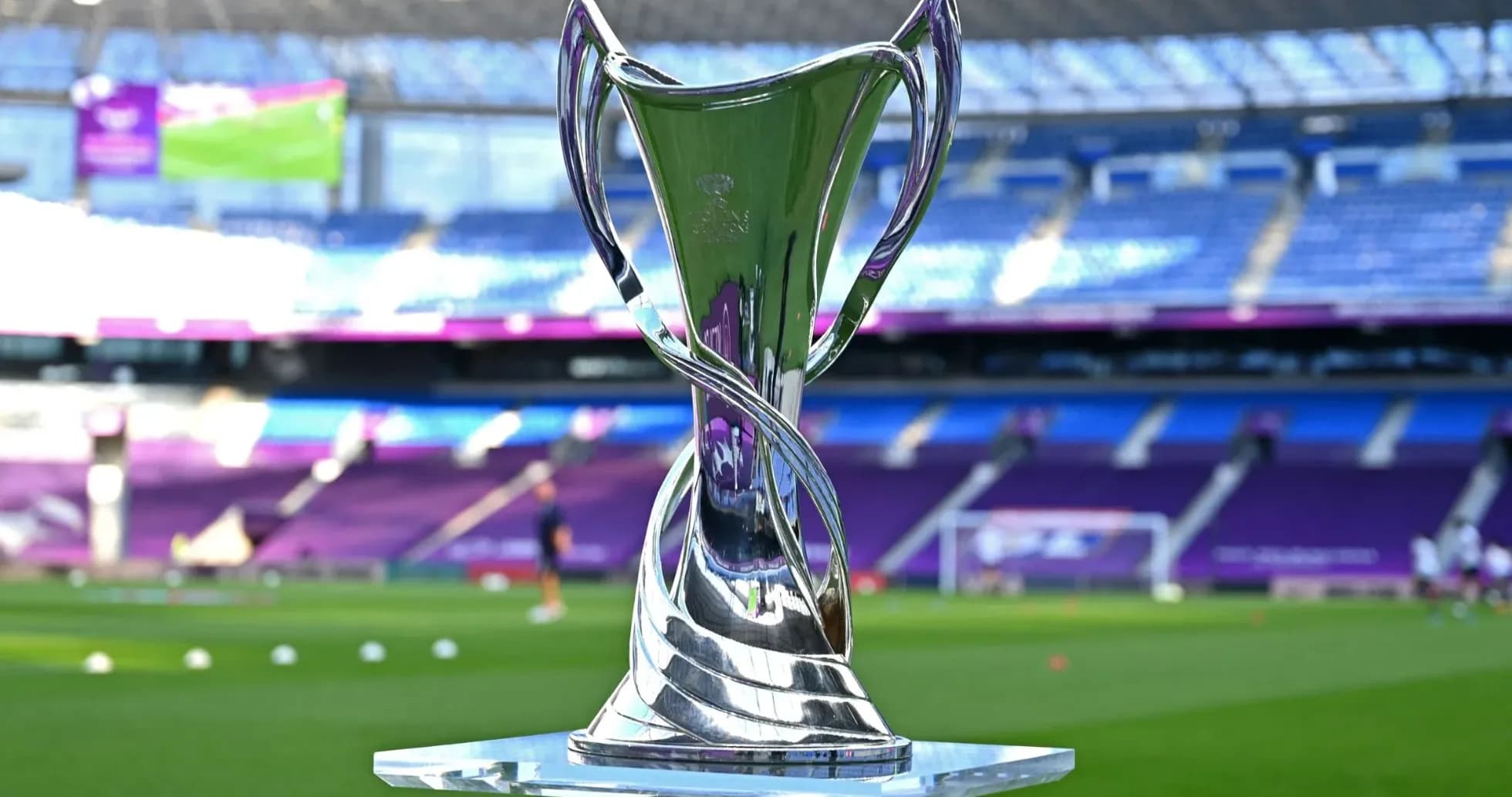Trophy displayed on the pitch before match