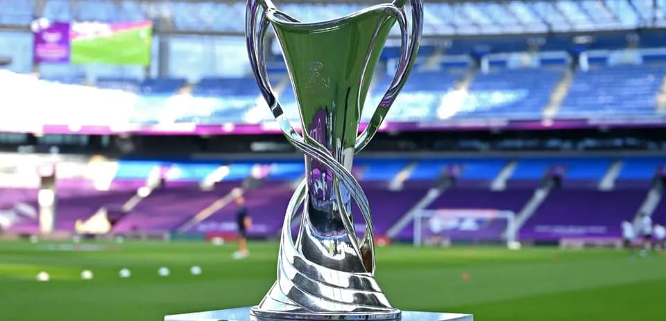 Trophy displayed on the pitch before match
