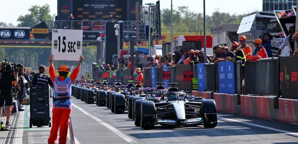 Cars in pit lane during Formula 1 race