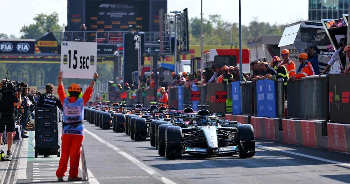 Cars in pit lane during Formula 1 race