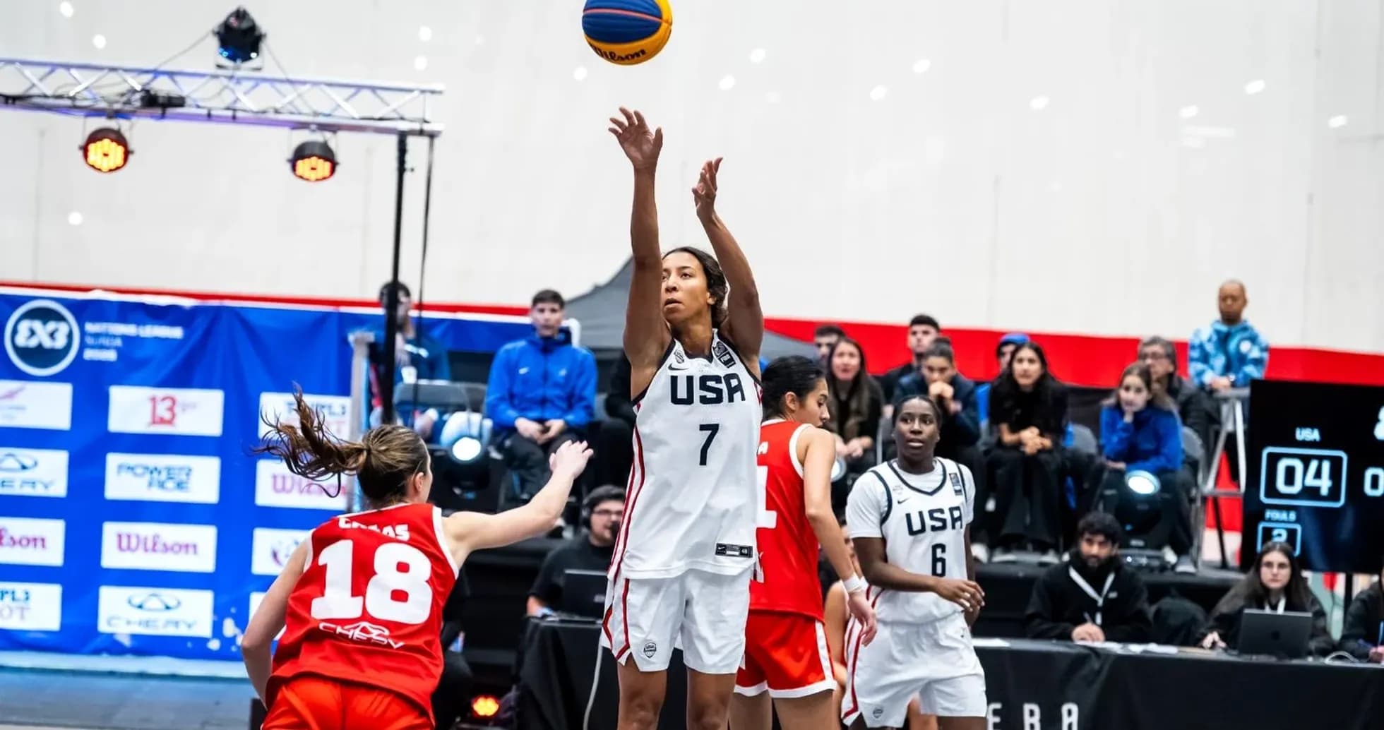 Player shooting the ball during basketball game