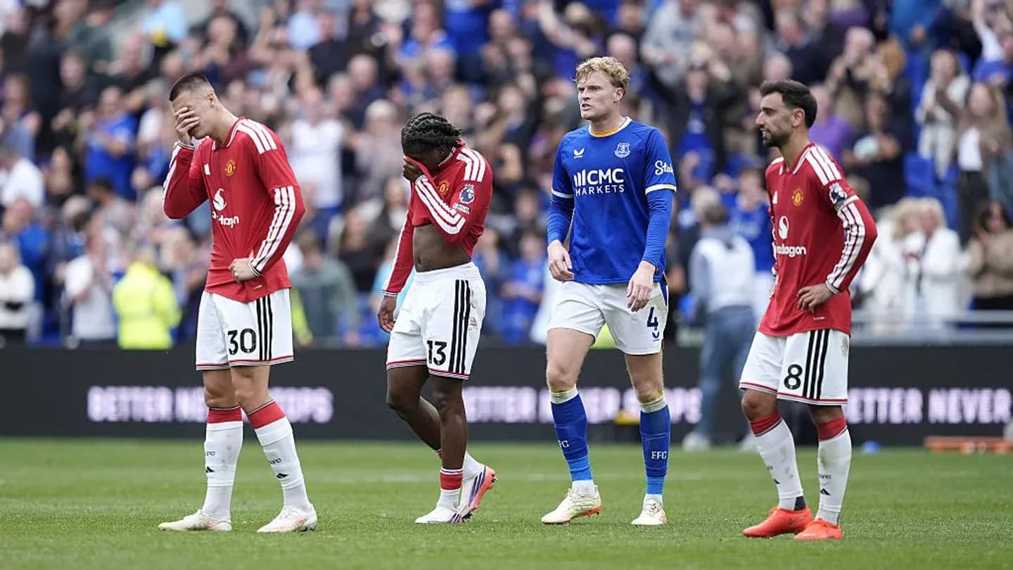 Manchester United players reacting after match defeat