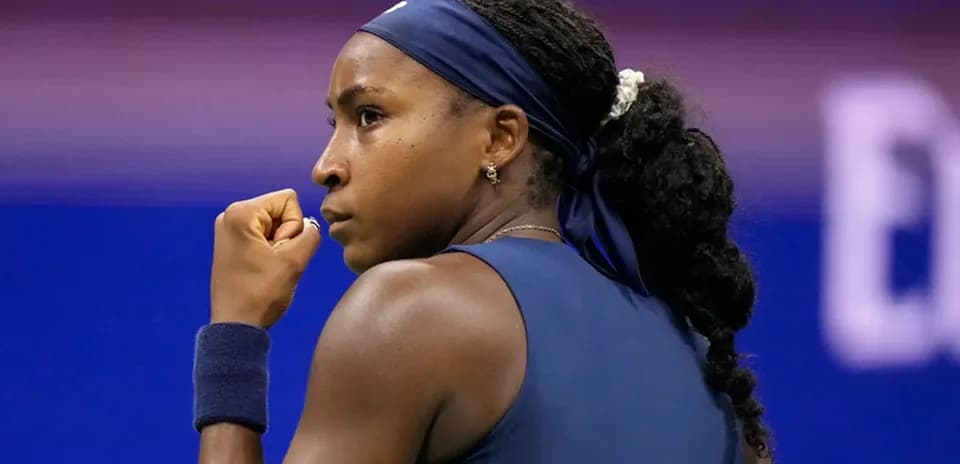 Tennis player celebrating during match at US Open