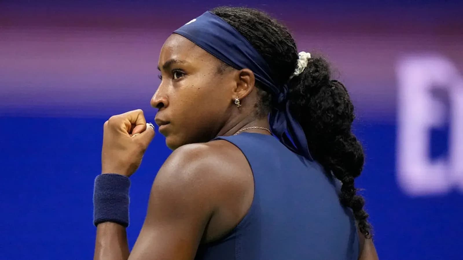 Tennis player celebrating during match at US Open