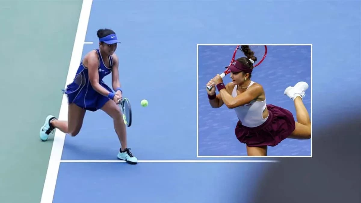 Female tennis player returning a ball during match