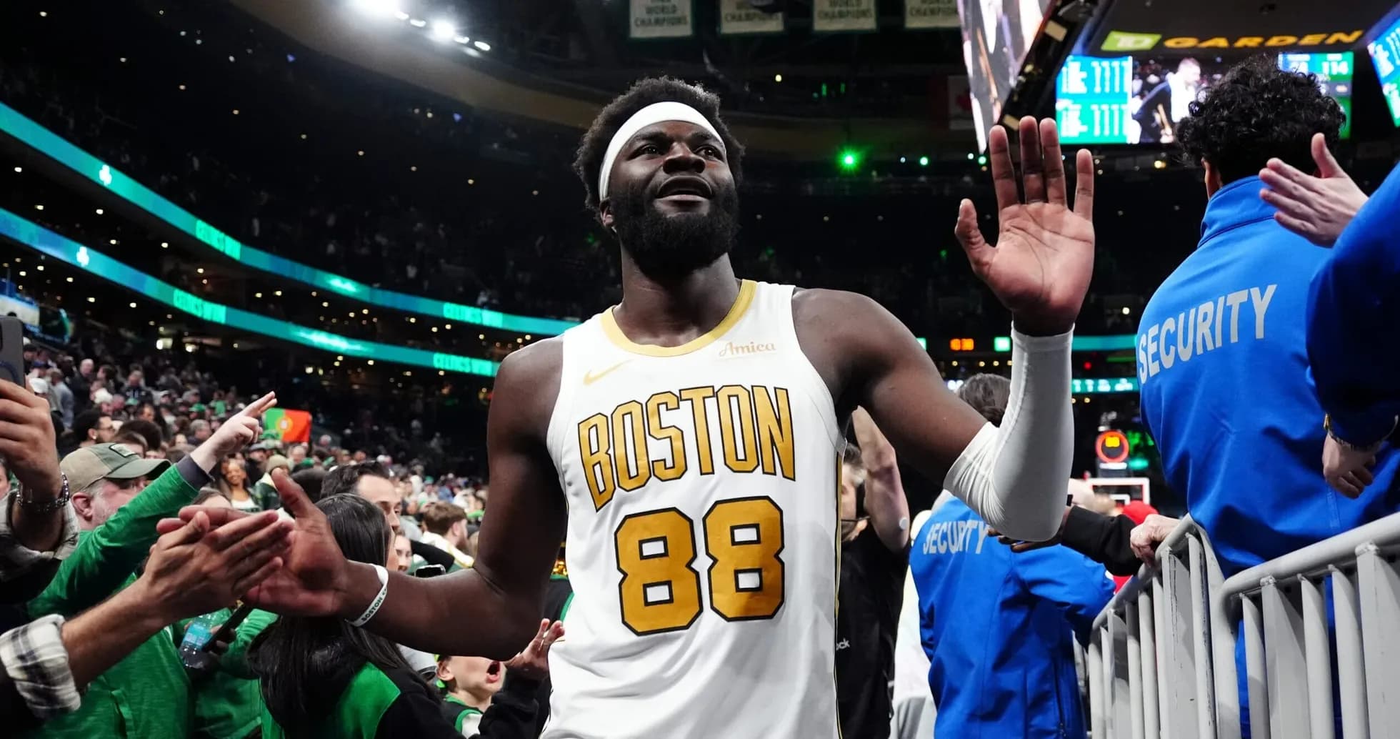 Player celebrating with fans after the game