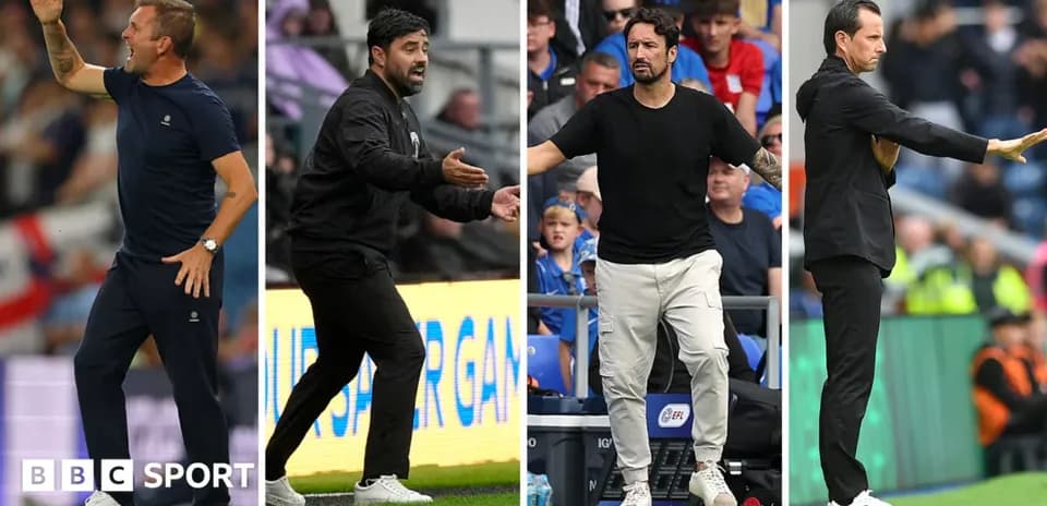 Four football managers on the sidelines during matches
